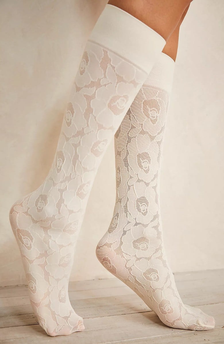 White Lace Knee High Socks