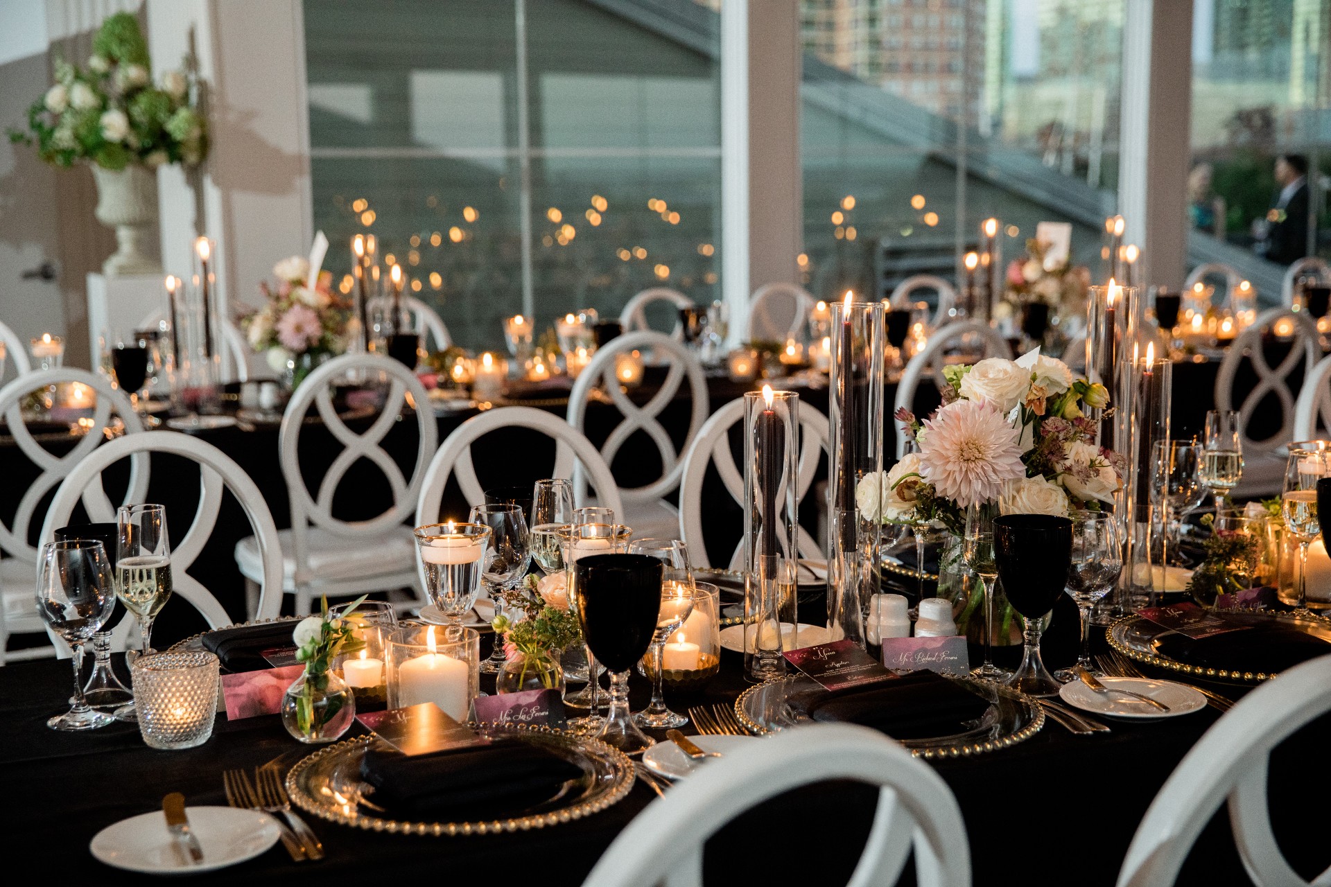 new jersey wedding black white and pink with candlelight