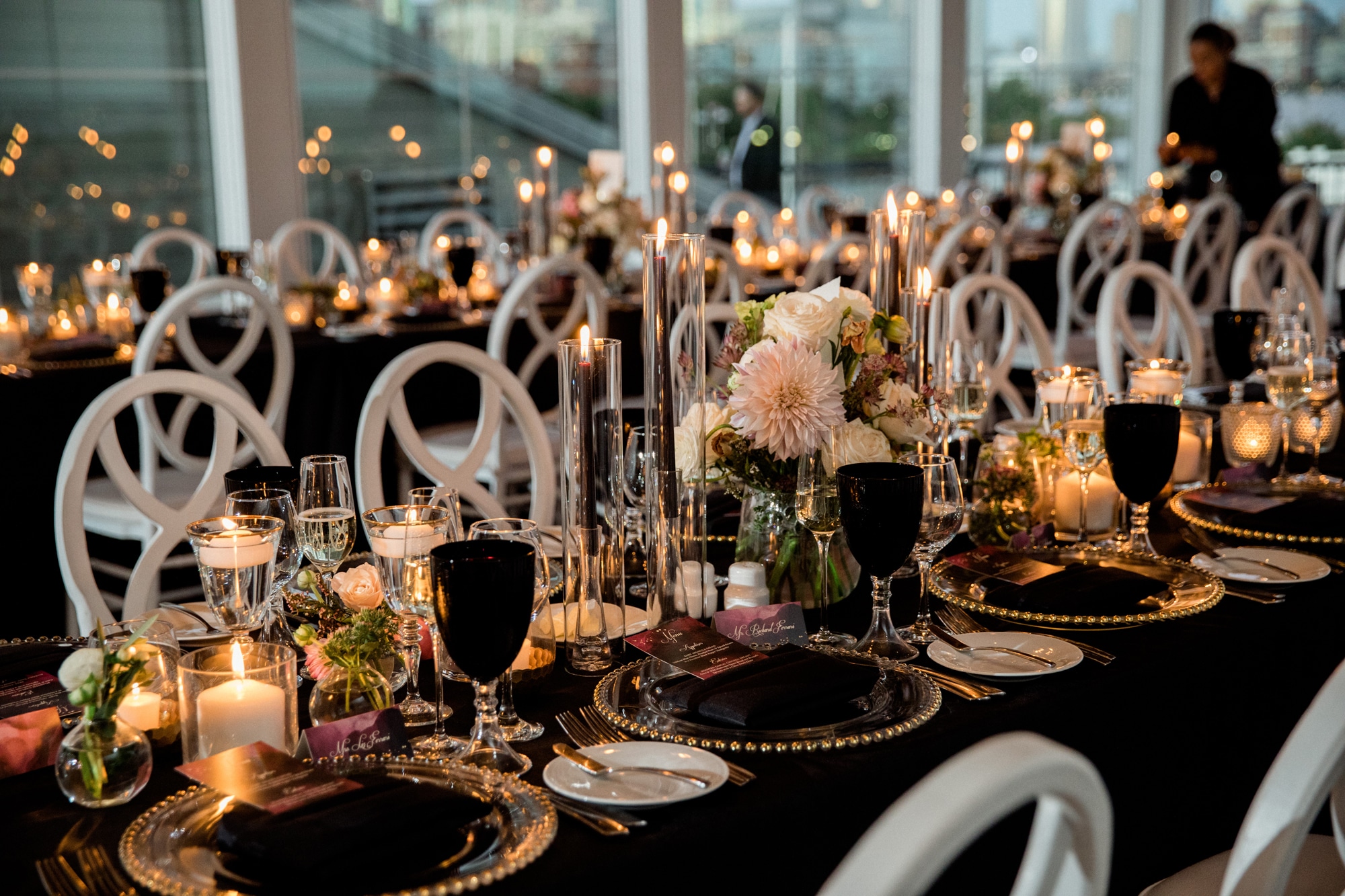 Wedding tablescape black and white flowers