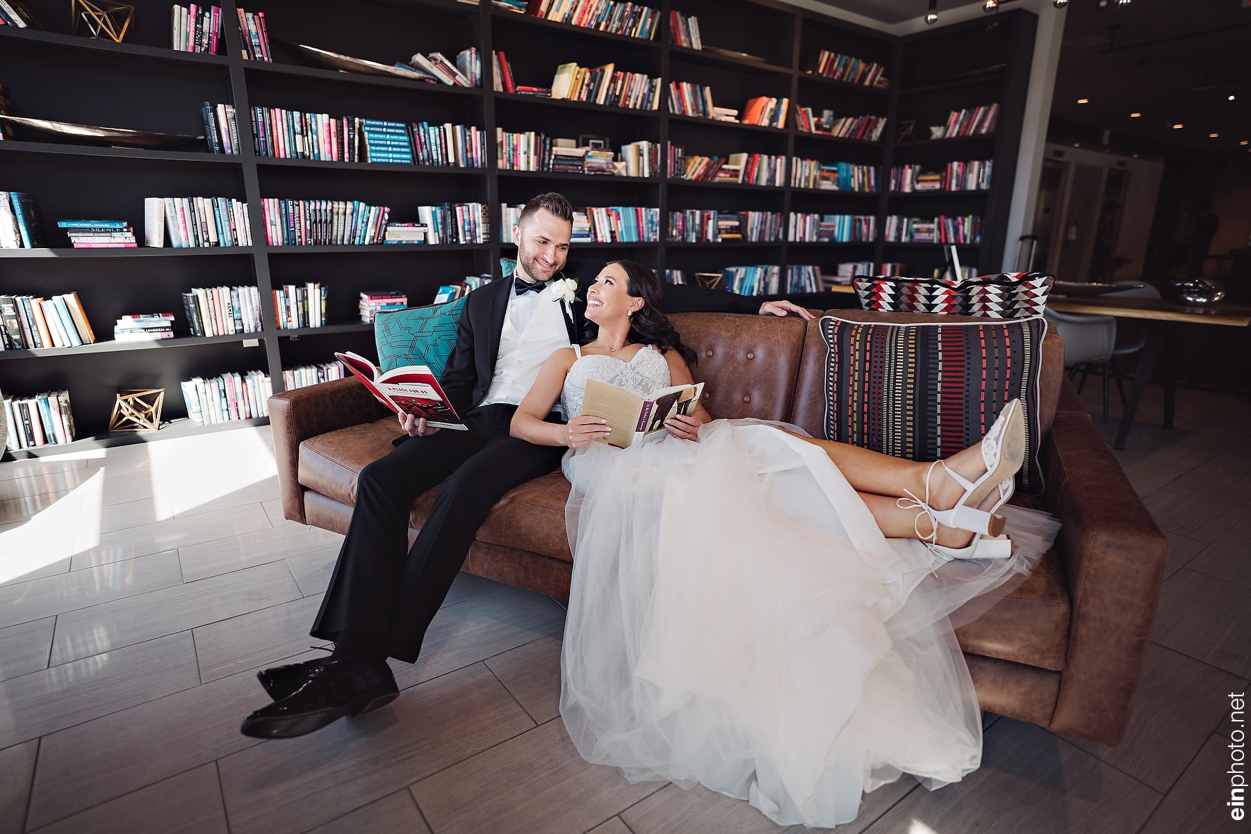 monarch hotel library photoshoot bride groom