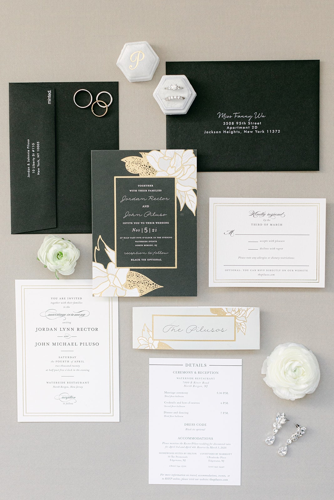 black and white wedding detail shot invitations