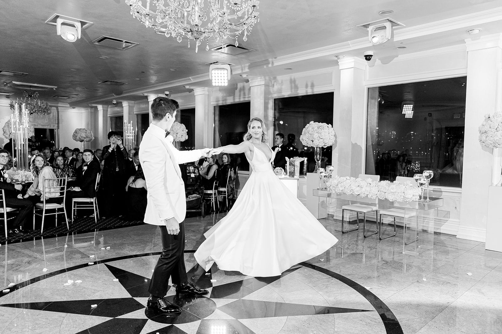 black and white new jersey wedding couple first dance