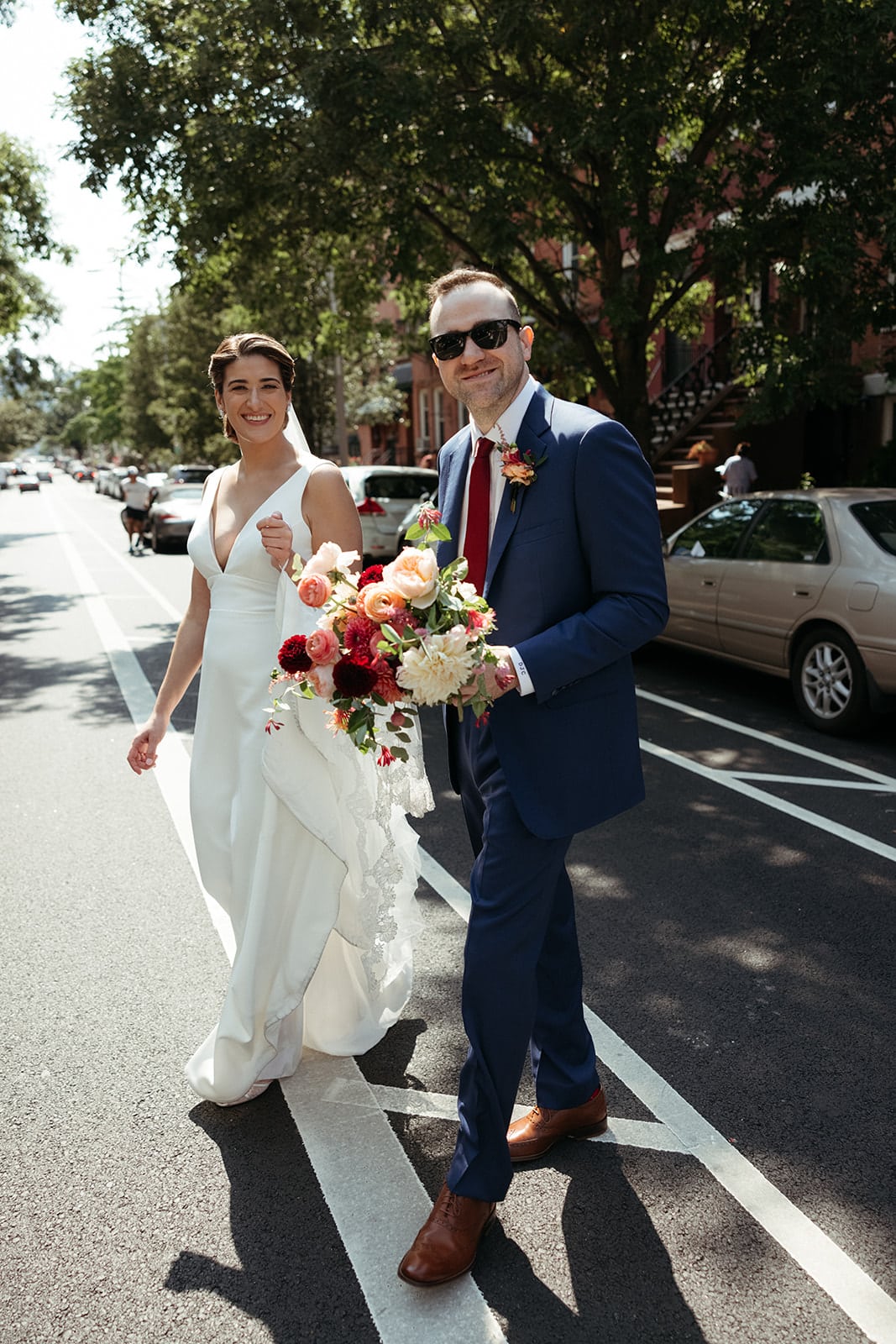 hoboken wedding planner couple portraits colorful bridal bouquet